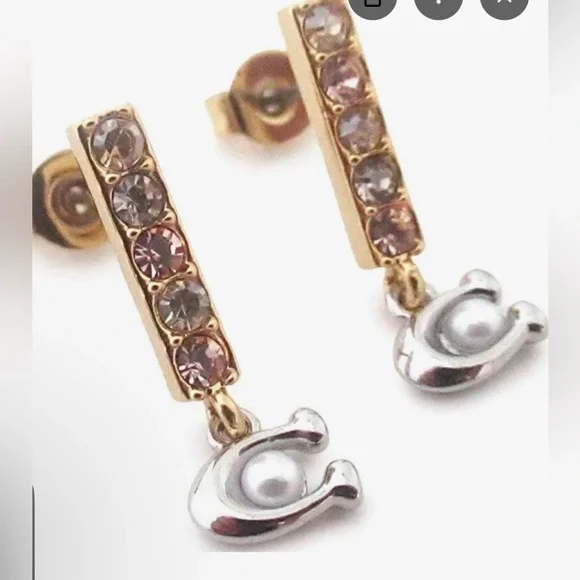 Coach Signature Pavé Bar Huggie Earrings 😍 NWT❣️ - Picture 4 of 5